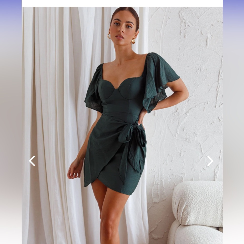Aphrodite Molded Bust Angel Sleeve Wrap Dress Forest Green